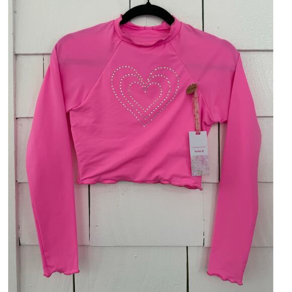 Loveshackfancy X Hurley Womens Med Pink Bling Heart Rashguard Surfing Beachy New - Picture 1 of 9